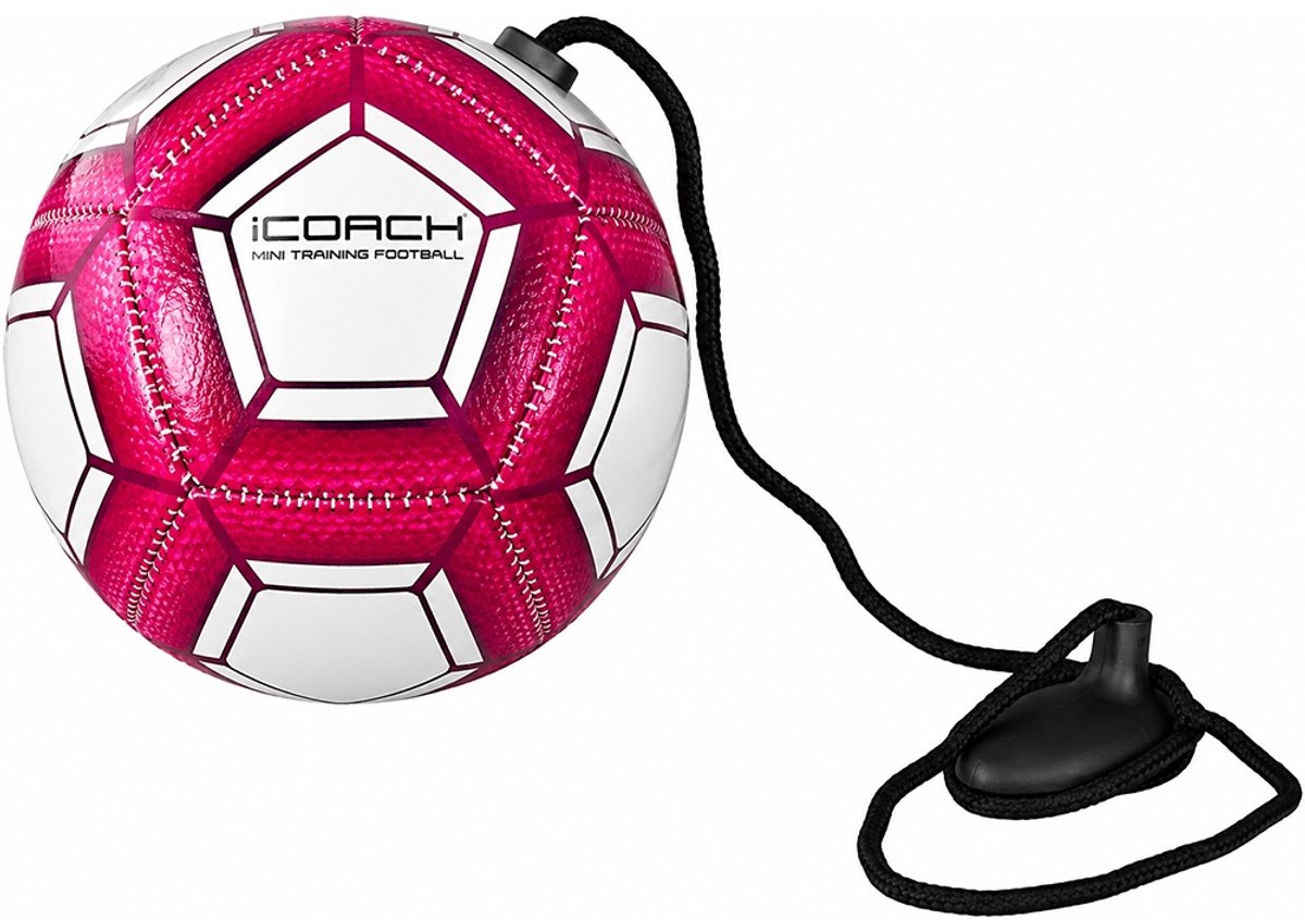 Icoach mini voetbal aan koord - wit/pink/paars