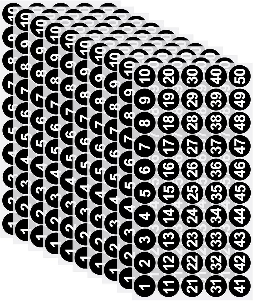 Cijferstickers - Wit/Zwart - 2,54 cm - Zelfklevende Vinyl Nummerstickers - Voor Inventarisclassificatie