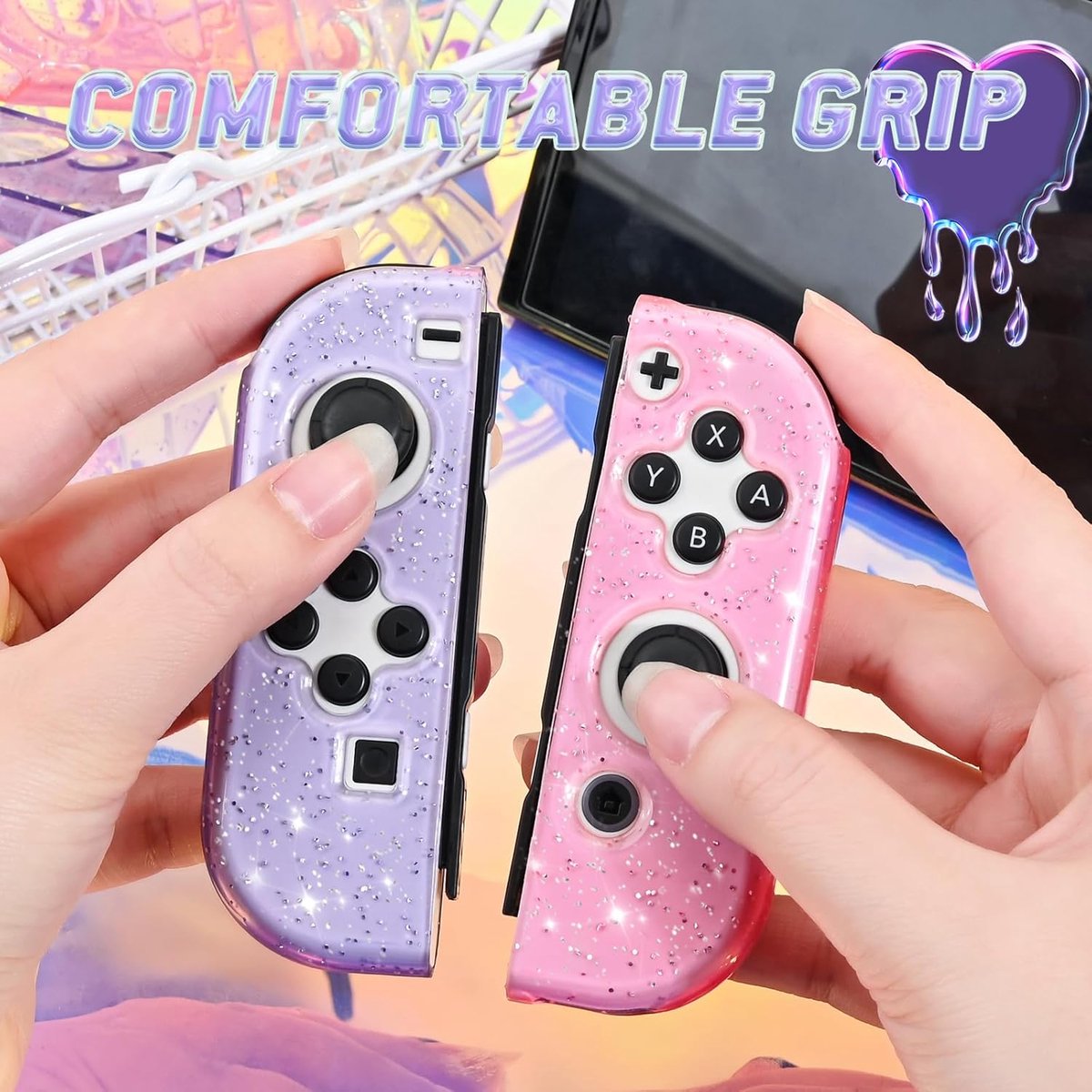 DLseego Switch/Switch OLED Controller Protective Case Transparent Glitter Soft TPU Switch Protector Handles Left and - ShopVlot