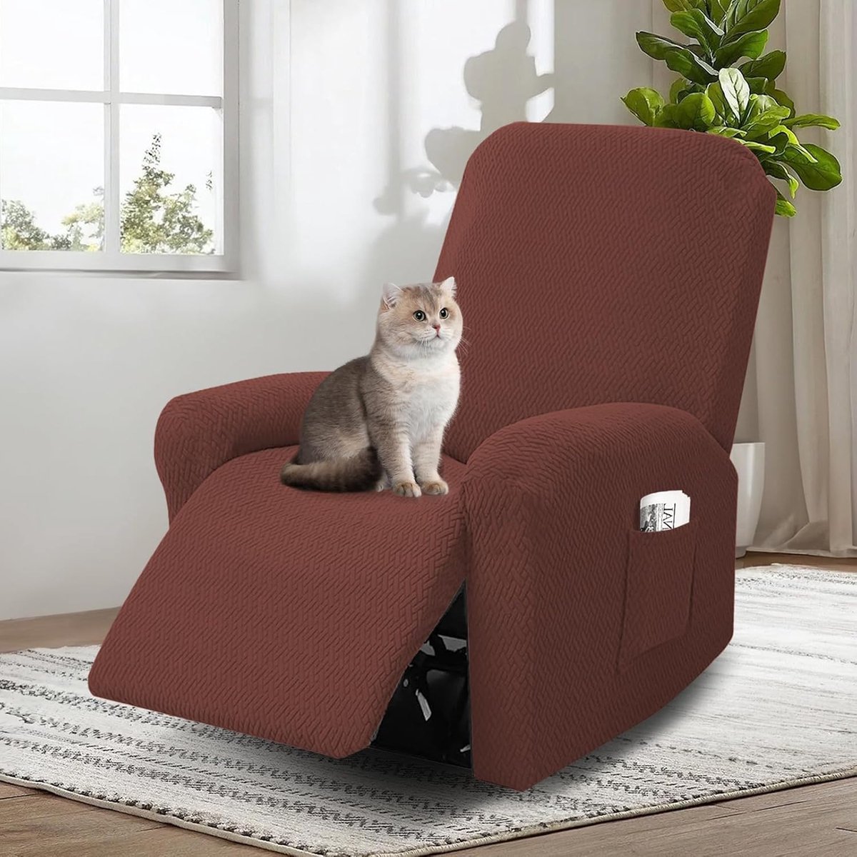4 Piece Chair Cover, Non Slip Chair Protector for Recliner Chair, All-inclusive Recliner Cover, Chair Cover with - ShopVlot