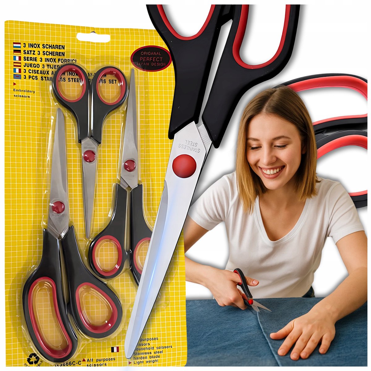 Merkloze Scherpe Universele Scharen Set - 3 Stuks, 21cm, Roestvrij Staal