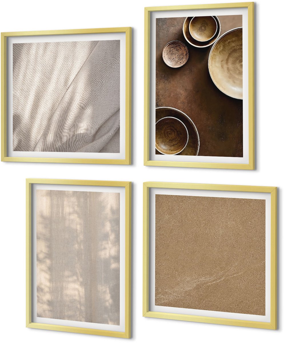 Coloray 4-Delige Schilderij Set - Structuren en texturen in een minimalistische stijl - 40 x 40 cm en 40 x 60 cm - Muurdecoratie - Wanddecoratie - Slaapkamer - Interieur Decoratie