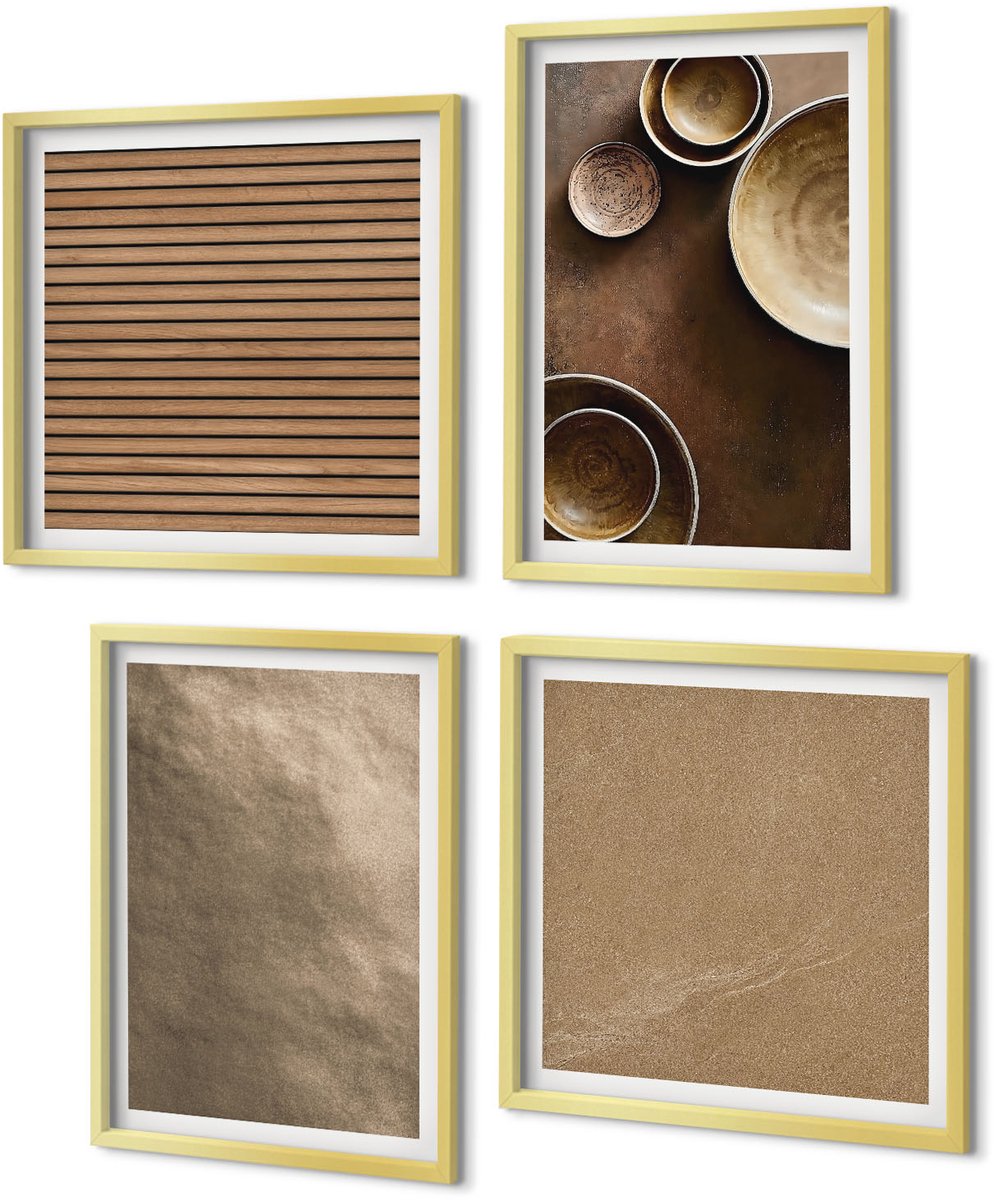 Coloray 4-Delige Schilderij Set - Stenen constructies in moderne minimalistische stijl - 40 x 40 cm en 40 x 60 cm - Wanddecoratie - Muurdecoratie - Woonkamer - Woonkamer Decoratie
