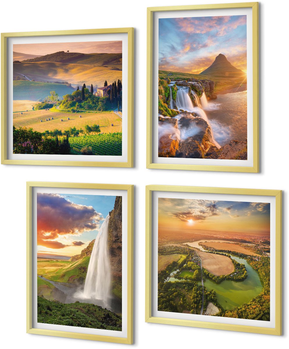 Coloray 4-Delige Schilderij Set - Prachtige Italiaanse natuurgezichten bij zonsondergang - 40 x 40 cm en 40 x 60 cm - Decoratieve Schilderijen - Woonkamer - Interieur - Muurdecoratie