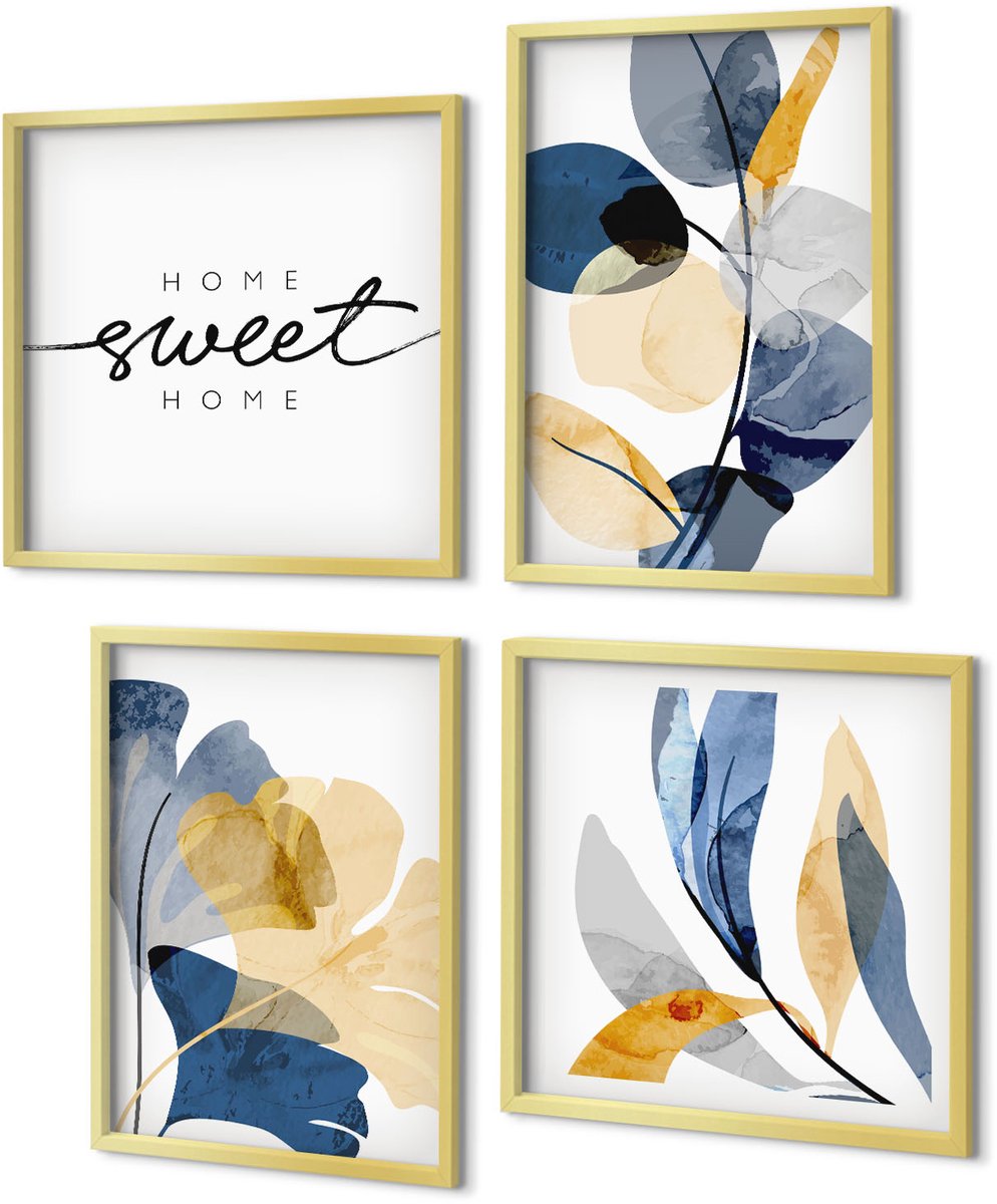 Coloray 4-Delige Schilderij Set - Plantenmotieven in aquarelstijl - 40 x 40 cm en 40 x 60 cm - Stijlvolle Muurdecoratie - Kantoor
