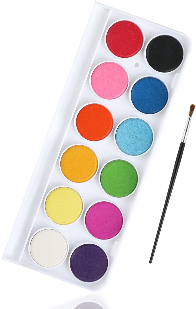 RMIVEGLIA Aquarelverfset, waterverf voor kinderen, 12 kleuren met een penseel. Ideaal voor creatieve projecten voor - ShopVlot