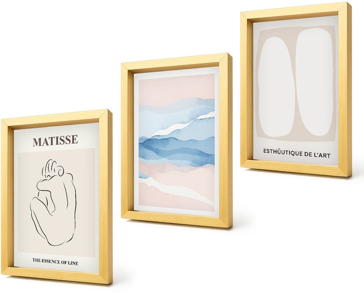 Coloray 4-Delige Schilderij Set - Abstracte vormen en delicate kleuren van Matisse - 20 x 30 cm - Stijlvolle Wanddecoratie - Interieur - Moderne Wanddecoratie