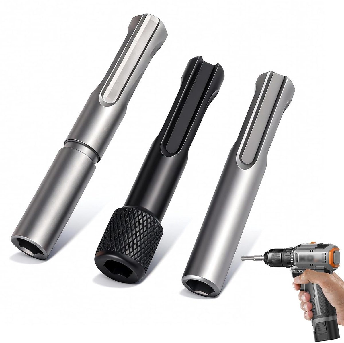 3 SDS-adapters, zilver Sds Plus-adapterhouder voor boormachine, zeskantschacht, SDS-boor voor converter naar - ShopVlot