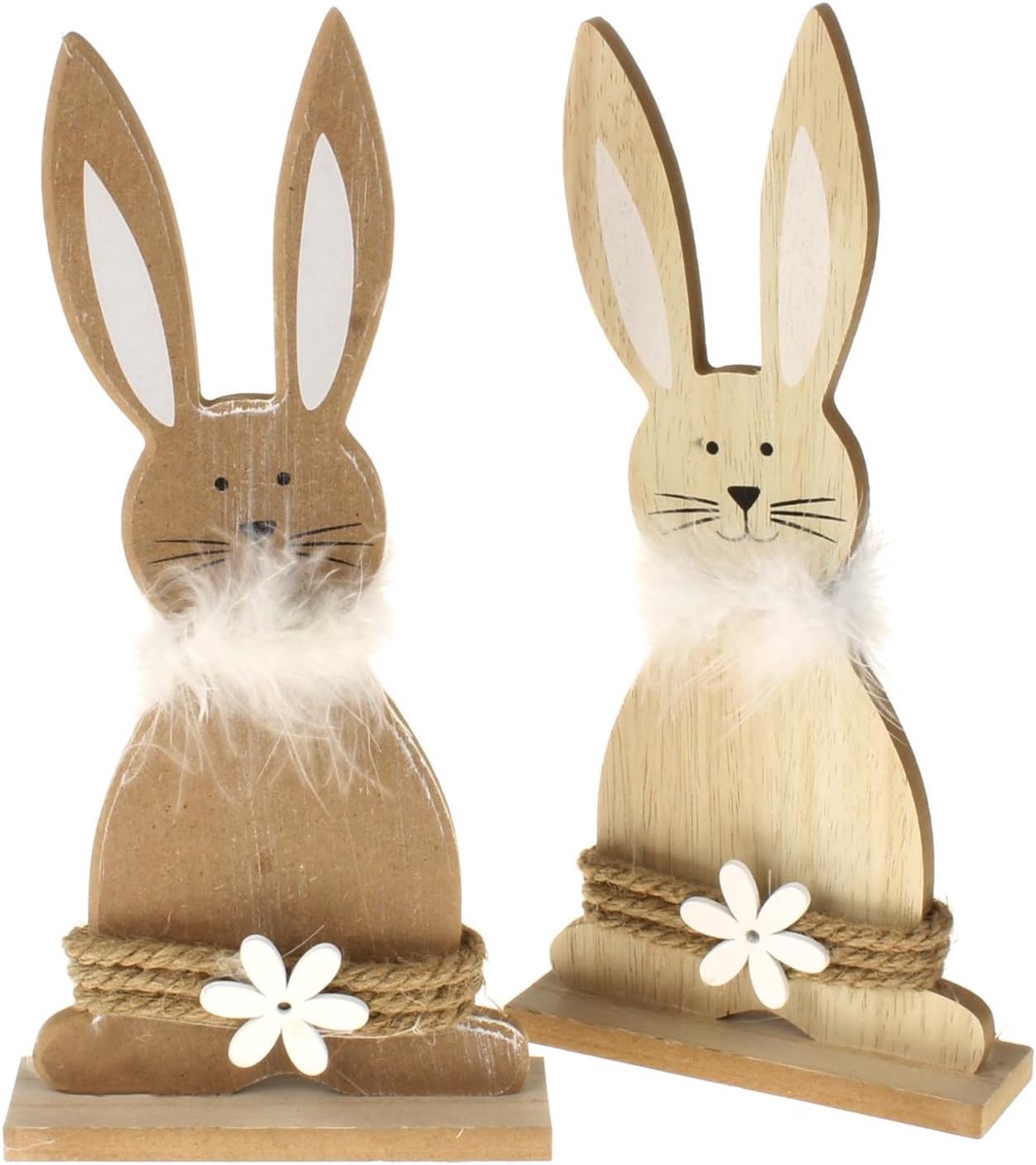 Decoratieve houten konijnen set van 2 - bruin - paasdecoratie - sfeervolle tafelversiering - m-winkel