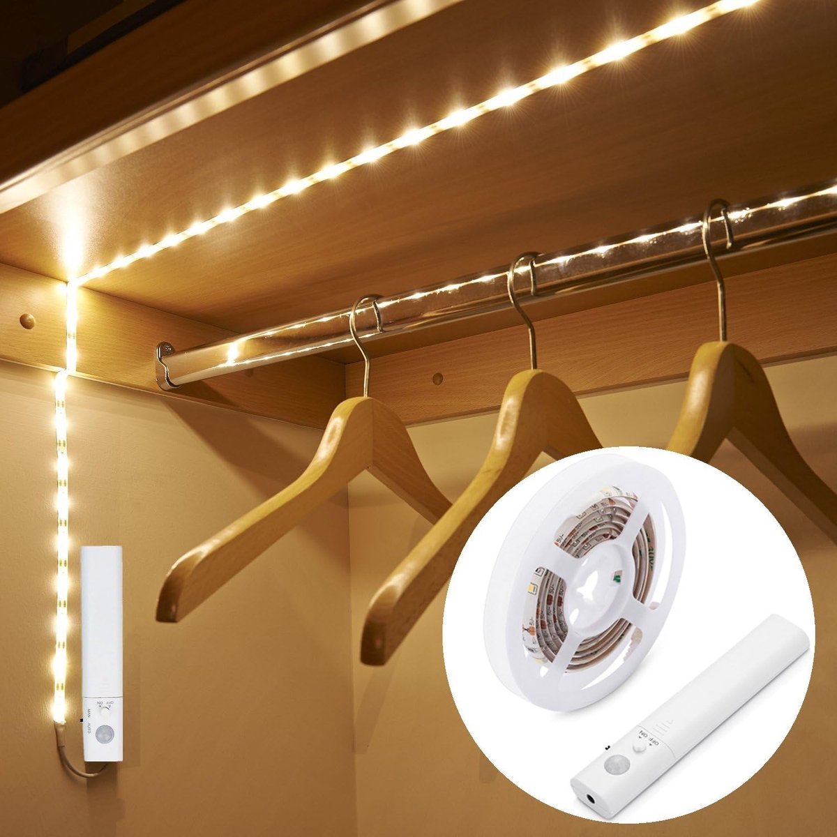 LED Dual Mode Motion Night Light, Flexible LED Strip with Motion Sensor Closet Light for Bedroom Closet, Nature White - ShopVlot
