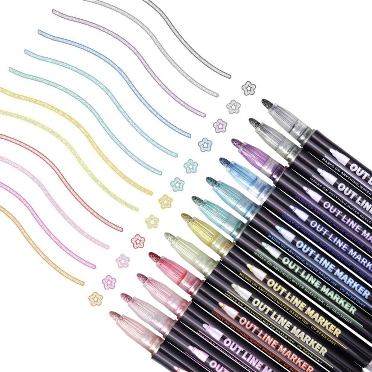 Kleuren Glitterstift - Donkerblauw - 13,5 cm - Dubbele Lijn Metallic Marker - Voor Scrapbooking en Creatieve Projecten