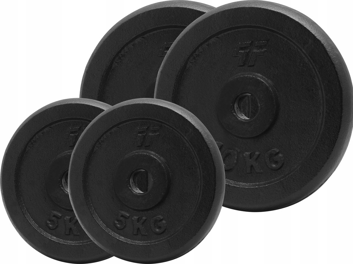 Set van 30kg gietijzeren halterschijven, 29mm gatdiameter, zwart