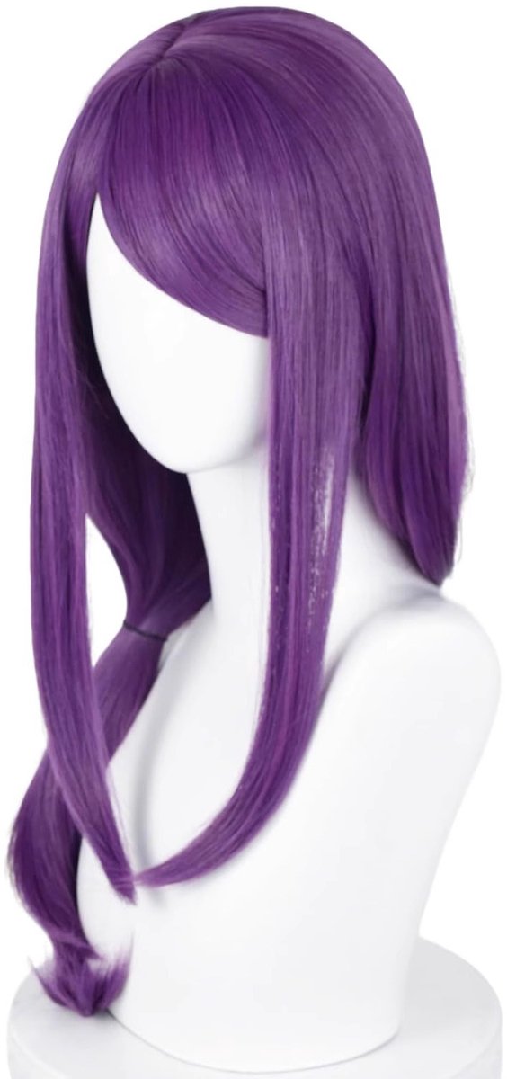 casalora—Dieppaarse pruik – 70 cm – Paarse zijscheiding – Pruik met lage paardenstaart – Feestpruik voor dames – Halloweenkostuum – Geschikt voor cosplay – Anime & dagelijks gebruik