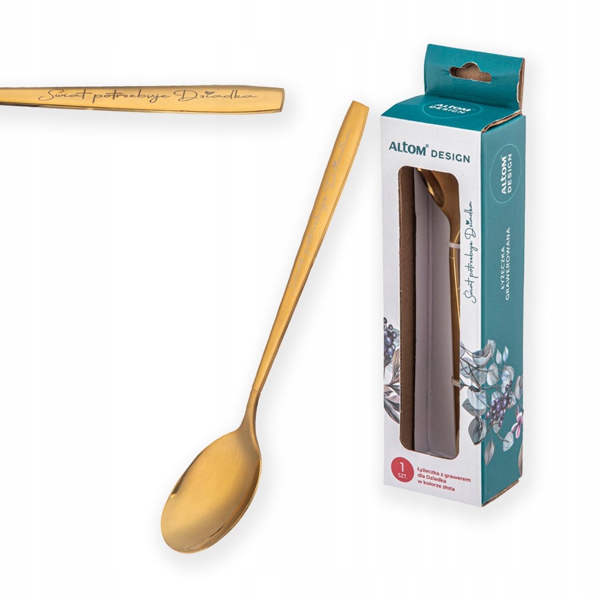 Gouden theelepel met gravure 'Wereld heeft opa nodig' - Altom Design