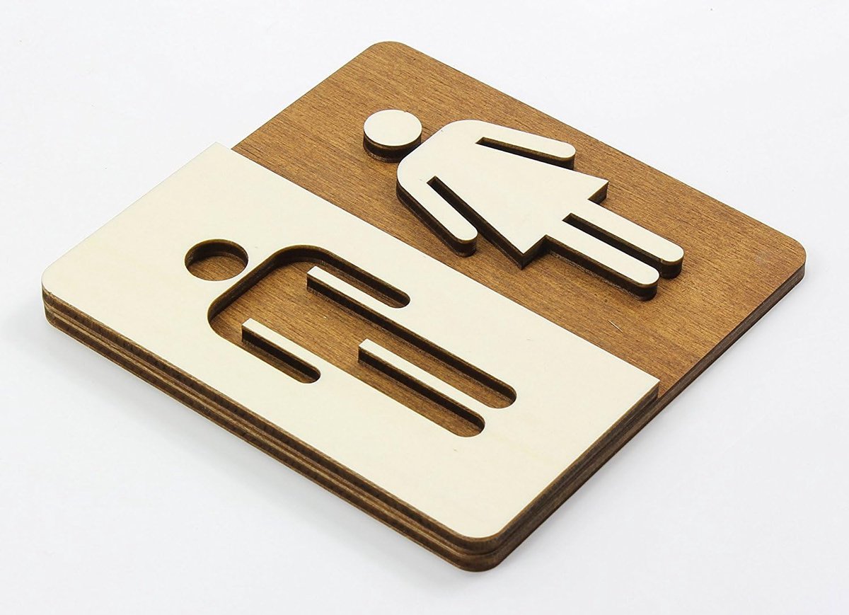 WC shield walnut dark wood toilet board toilet door plate ladies men icon (14x14cm) item no. 4001 - ShopVlot
