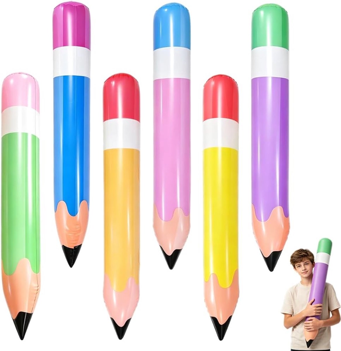 6 stuks opblaasbare reuzenstift, 70 cm, opblaasbaar, kleurrijke decoratie, pennen, pvc-potlood, ballon, decoratie voor - ShopVlot
