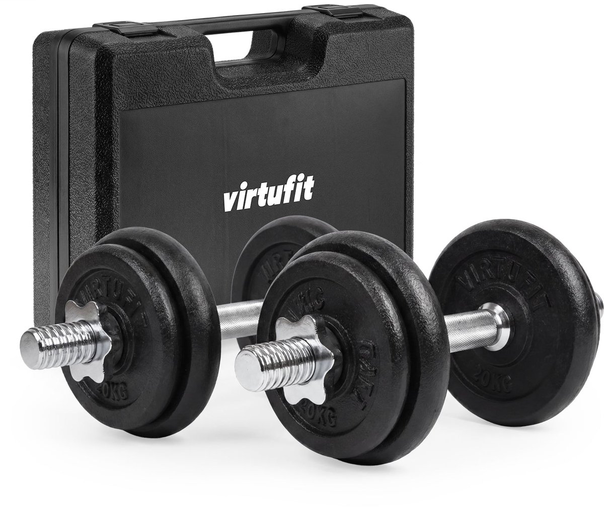 VirtuFit Verstelbare Dumbbellset - 20 kg - 2 x 10 kg - Inclusief koffer - Gietijzeren halterschijven - 30 mm boring