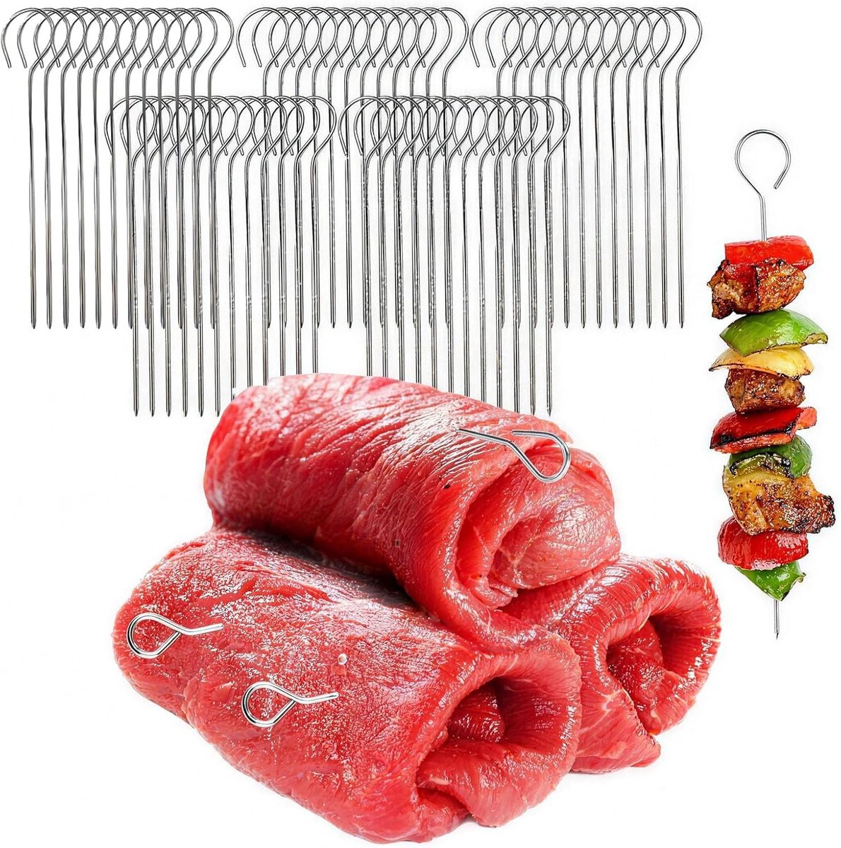 120 Pcs Roulade Needles, 8.5-9 cm Rouladen Skewers, Stainless Steel, Meat Skewers with Eyelet and Sharp Tip, Meat - ShopVlot