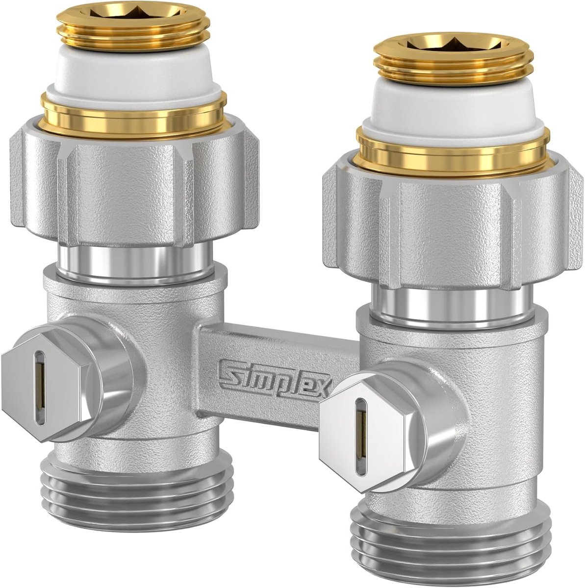 Simplex Two tubular tap block excluding D1/50 G 3/4" M x G 1/2" M passage double ball valve radiator connection - ShopVlot