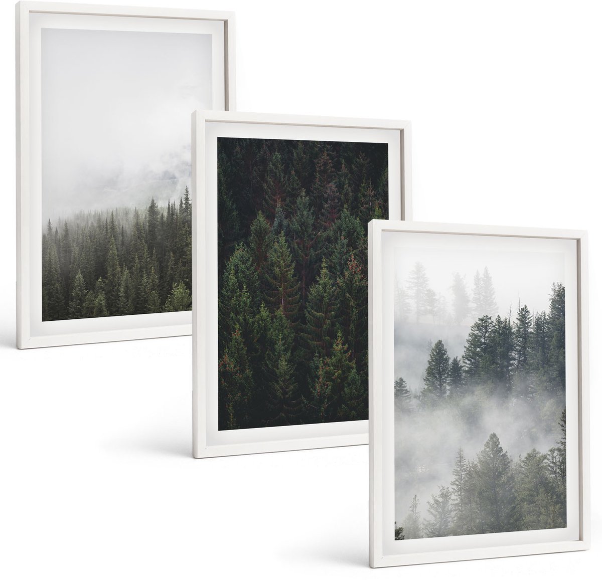 Tulup 3-Delige Schilderij Set - Groene bossen in een mistige natuurlijke omgeving - 40x60 - Schilderijen Set - Wanddecoratie - Woonkamer - Muurdecoratie