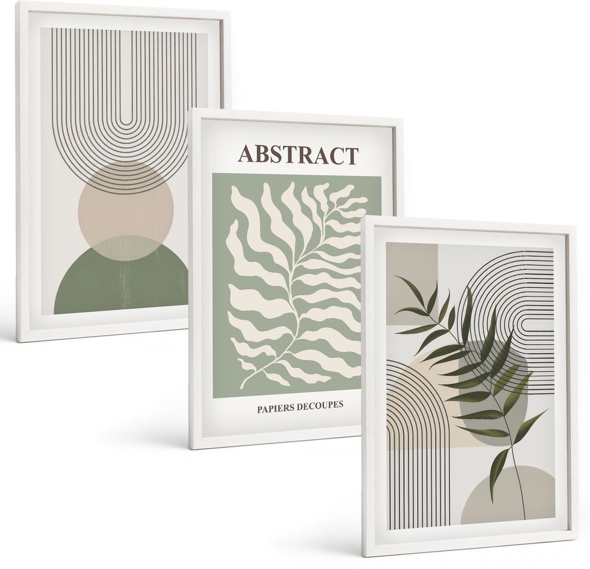 Tulup 3-Delige Schilderij Set - Botanische abstracte vormen in boho-rustieke stijl - 40x60 - Muurdecoratie - Wanddecoratie - Hal - Interieur Decoratie