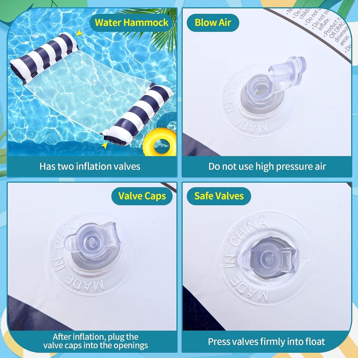 Pool noodle - Blauw - 137 x 70 cm - Opblaasbare 4-in-1 Waterhangmat van Vinyl en Netmateriaal - Voor Volwassenen