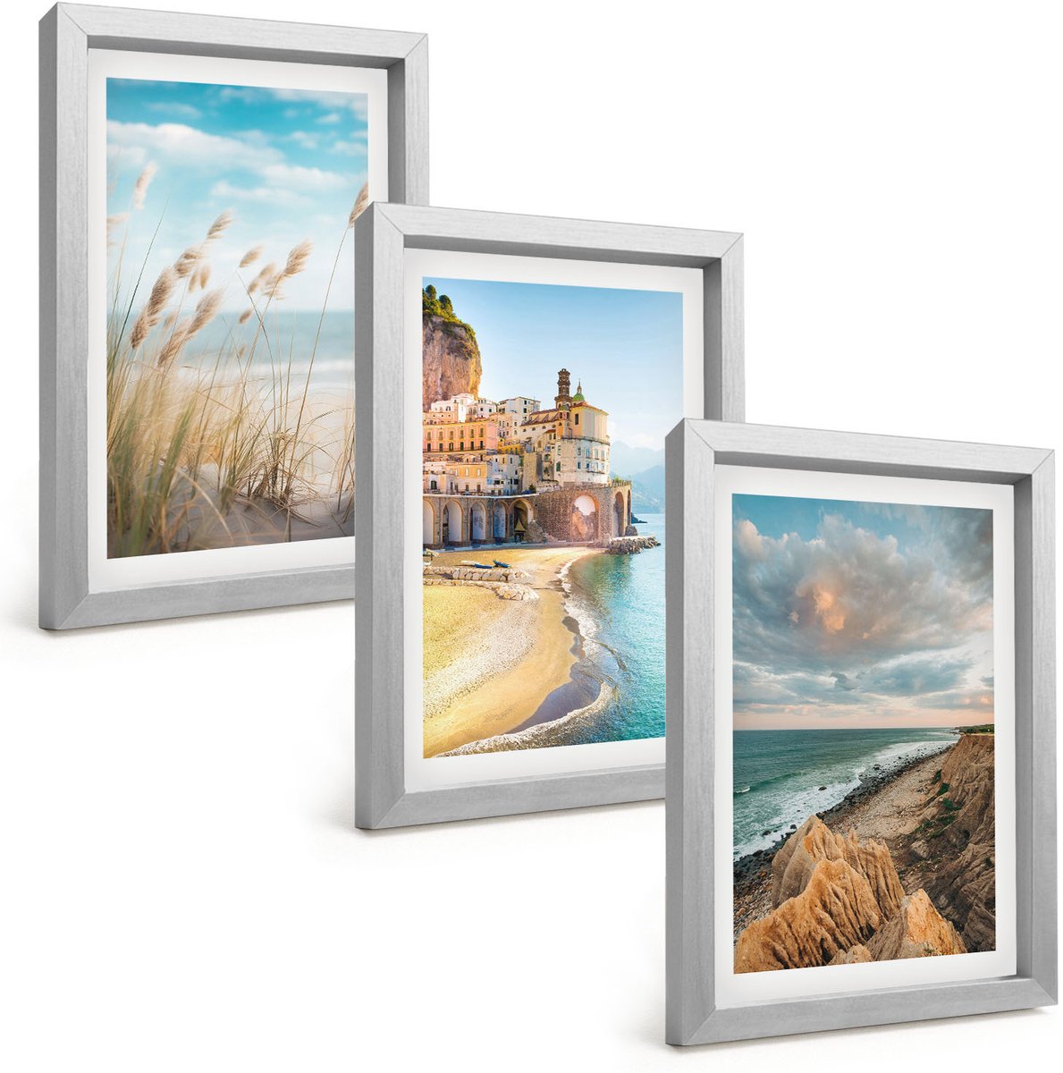 Tulup 4-Delige Schilderij Set - Kustlandschappen met strand, stad en kliffen - 20 x 30 cm - Schilderijen Set - Wanddecoratie - Woonkamer - Stijlvolle Muurdecoratie