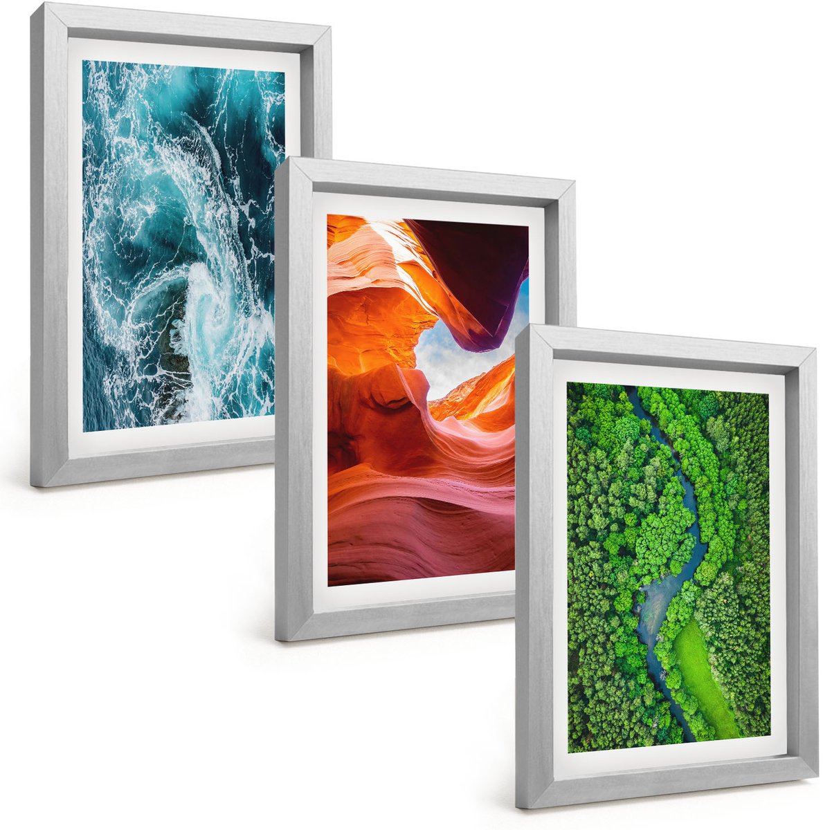 Tulup 4-Delige Schilderij Set - Water in beweging, kloof en bos, groene natuur - 20 x 30 cm - Wanddecoratie - Schilderijen Set - Kantoor - Muurdecoratie