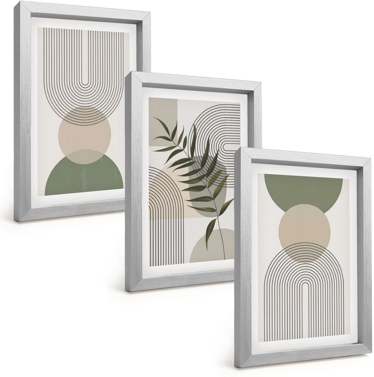 Tulup 4-Delige Schilderij Set - Abstracte vormen in tinten groen en beige - 20 x 30 cm - Wanddecoratie - Woonkamer Decoratie - Stijlvolle Muurdecoratie