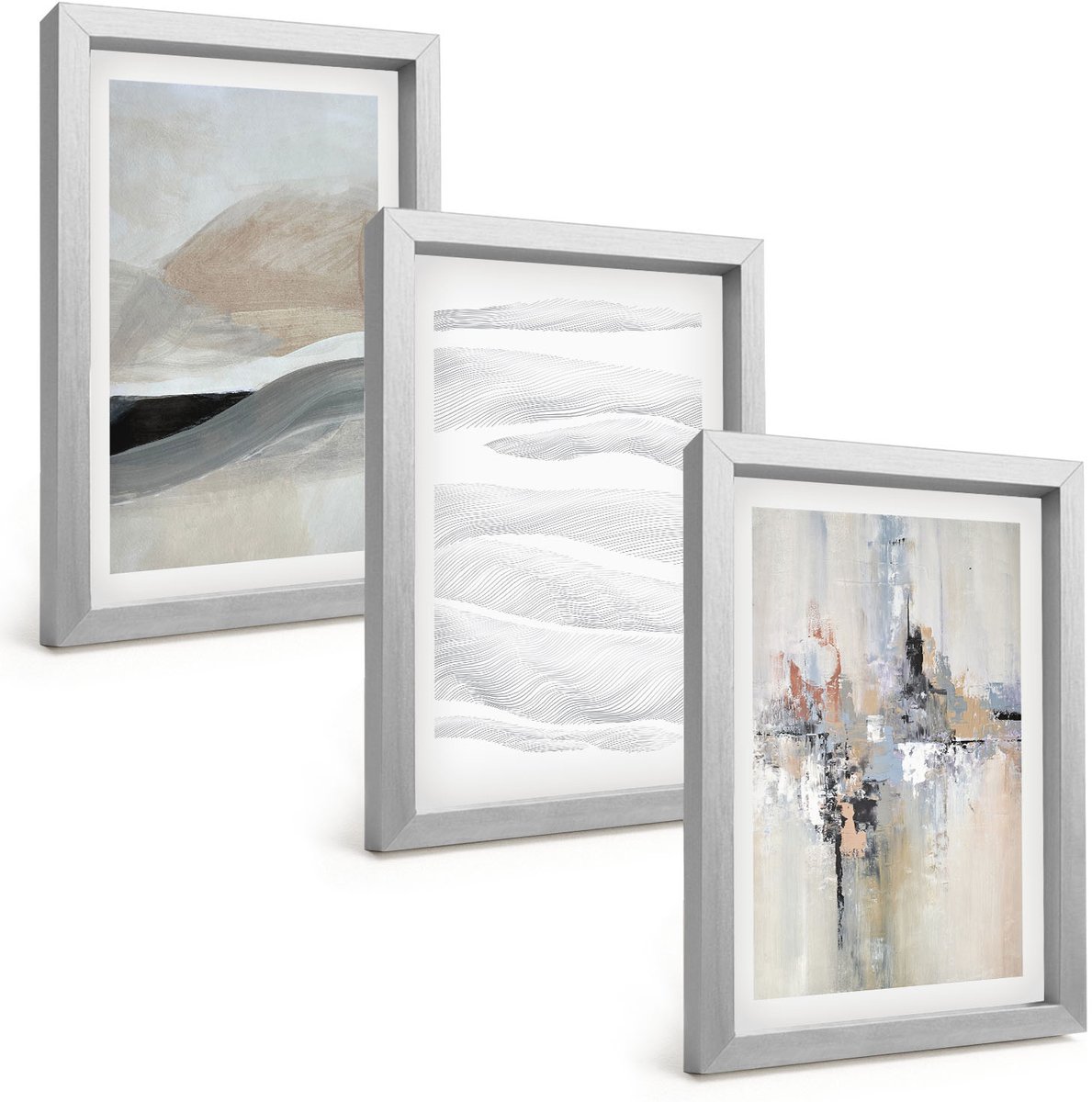 Tulup 4-Delige Schilderij Set - Abstracte patronen in neutrale aardetinten - 20 x 30 cm - Decoratieve Schilderijen - Woonkamer - Interieur - Woonkamer Decoratie