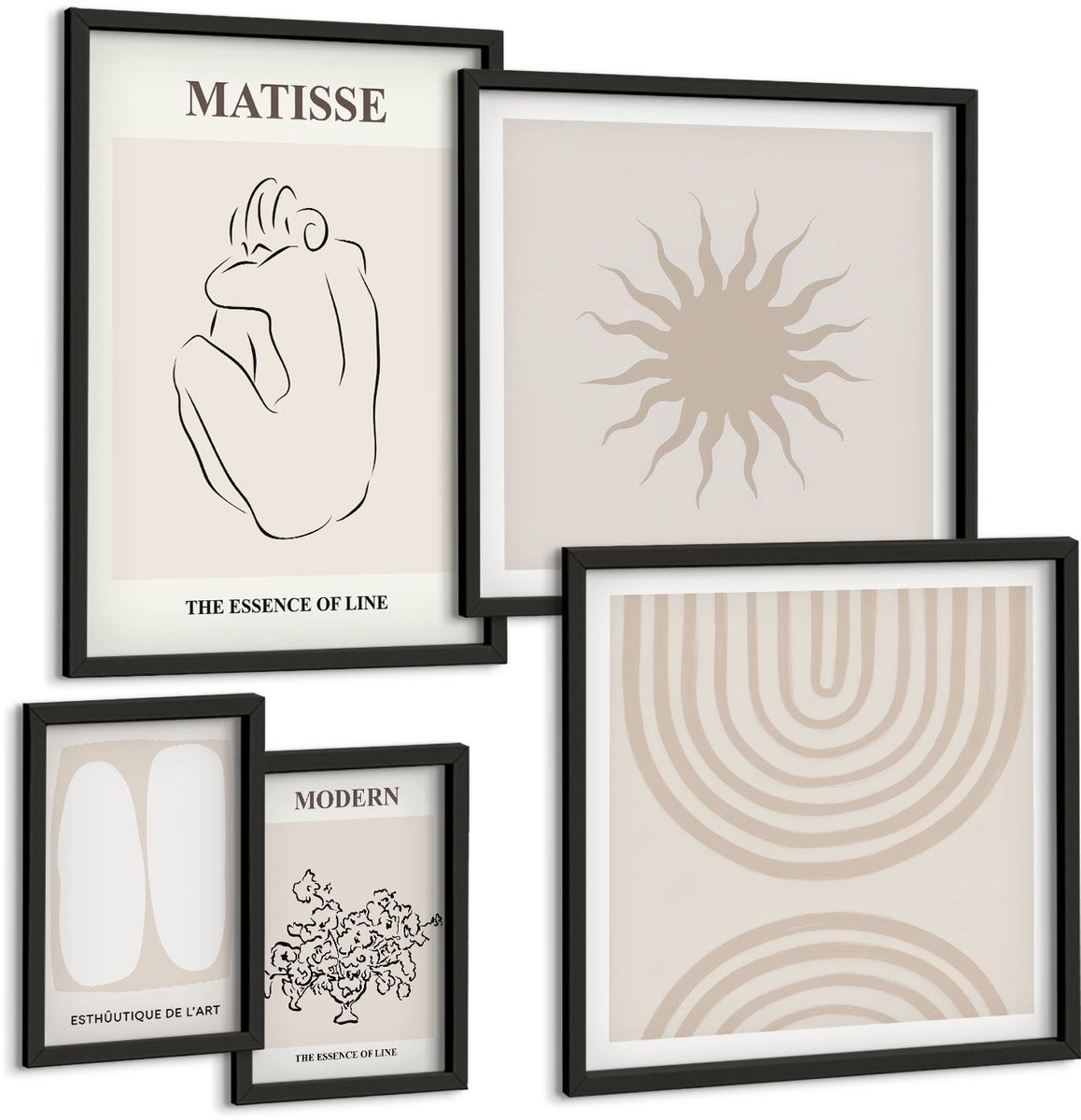 Tulup 4-Delige Schilderij Set - Minimalistische lijnen en abstracte vormen in de moderne kunst - 50 x 50 cm, 20 x 30 cm en 40 x 60 cm - Decoratieve Schilderijen - Woonkamer - Interieur - Interieur Decoratie