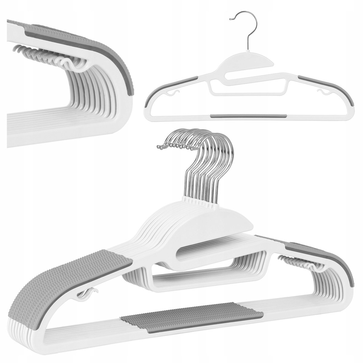 10x Antislip Kledinghangers Flexi Wit/Grijs, 360° Draaibare Haak