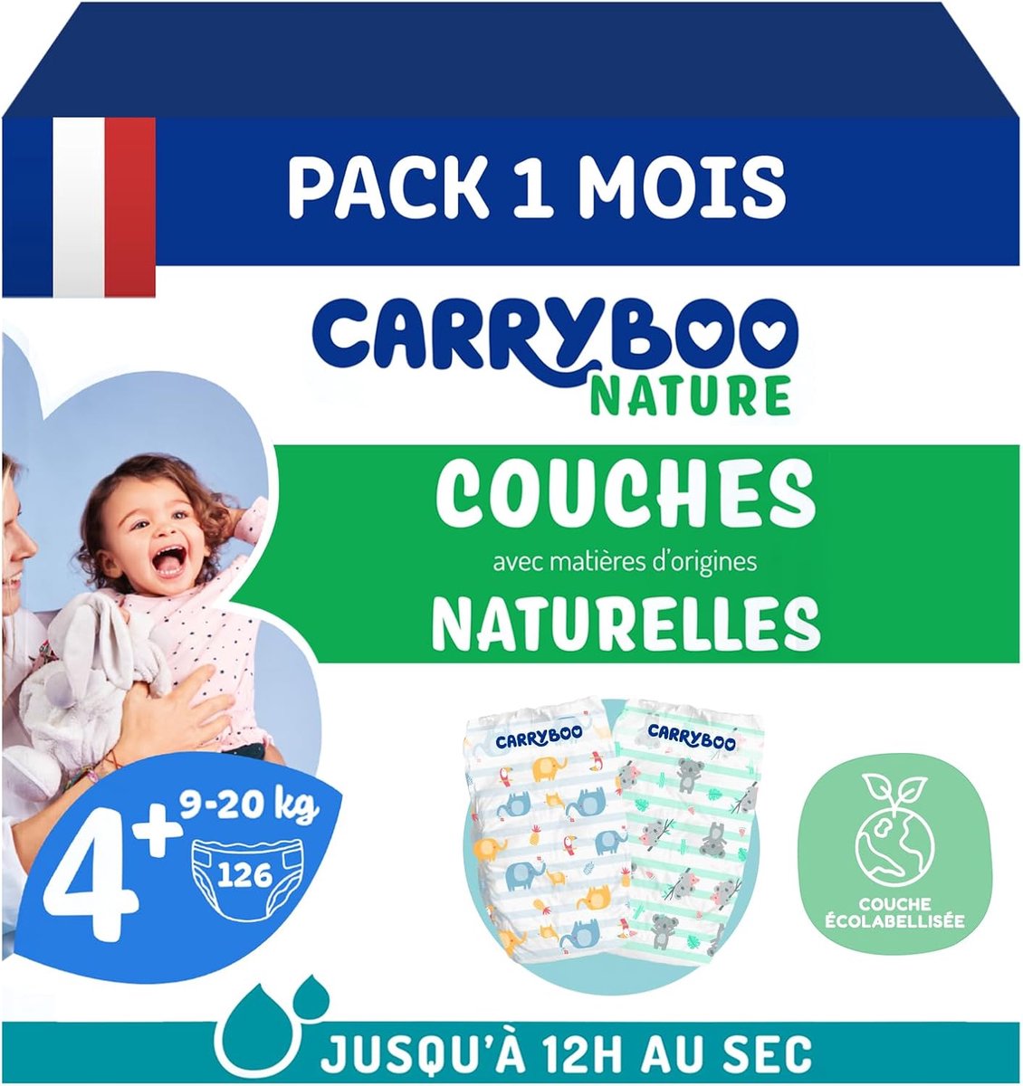 Luiers maat 4+ 9-20 kg - Ecologische wegwerpluiers - Hypoallergeen en lekvrij - 1 maand gebruik