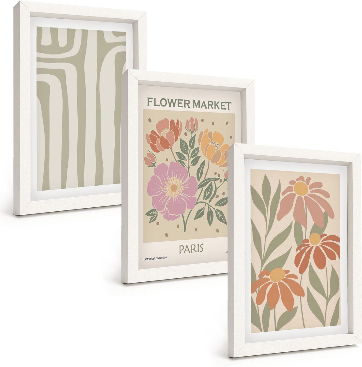 Tulup 3-Delige Schilderij Set - Poster met botanische motieven, Parijse minimalistische stijl - 20x30 - Muurdecoratie - Wanddecoratie - Slaapkamer - Woonkamer Decoratie
