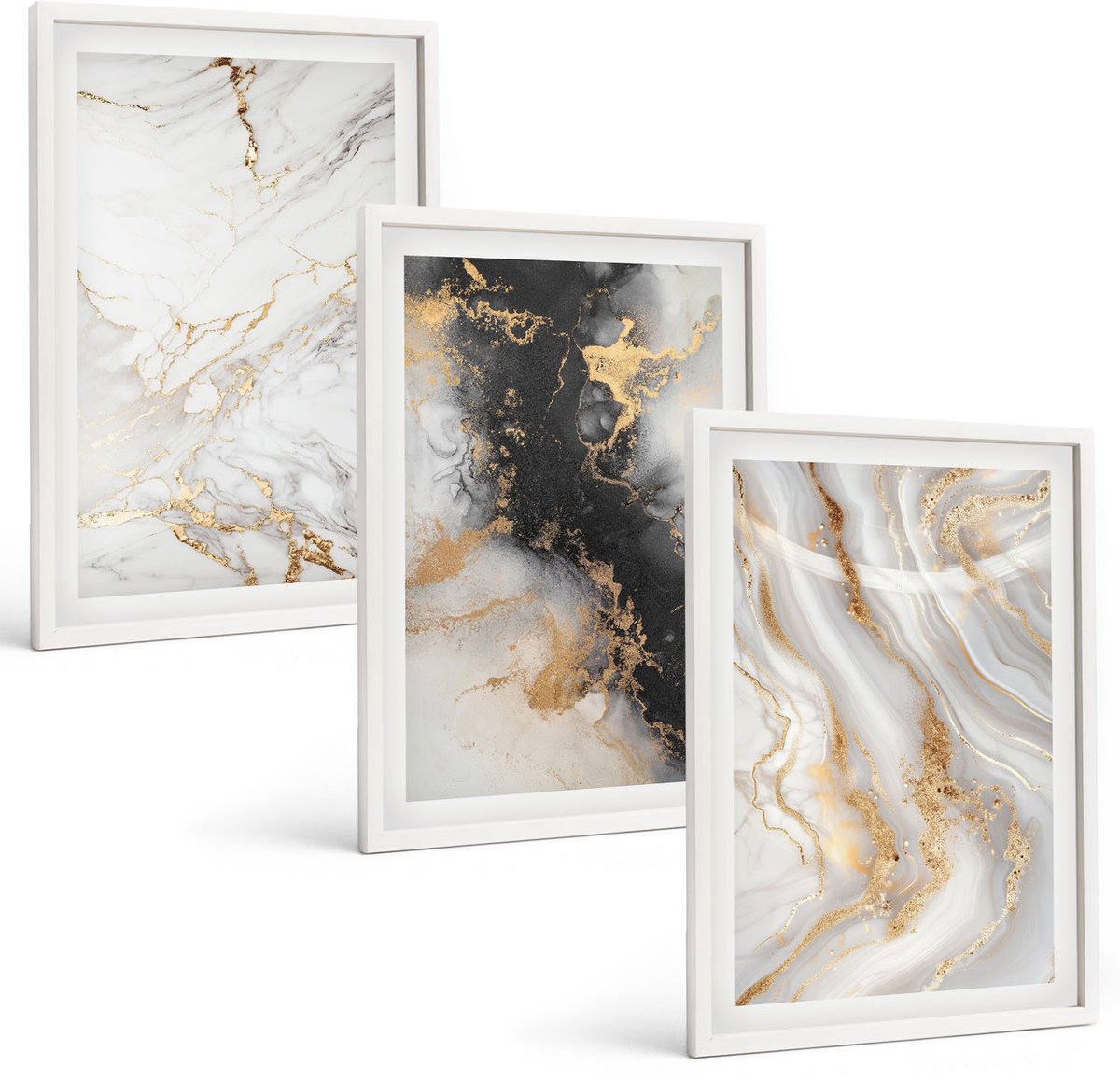 Tulup 3-Delige Schilderij Set - Abstracte patronen in zwart-wit tinten - 40x60 - Wanddecoratie - Schilderijen Set - Interieur - Decoratieve Schilderijen