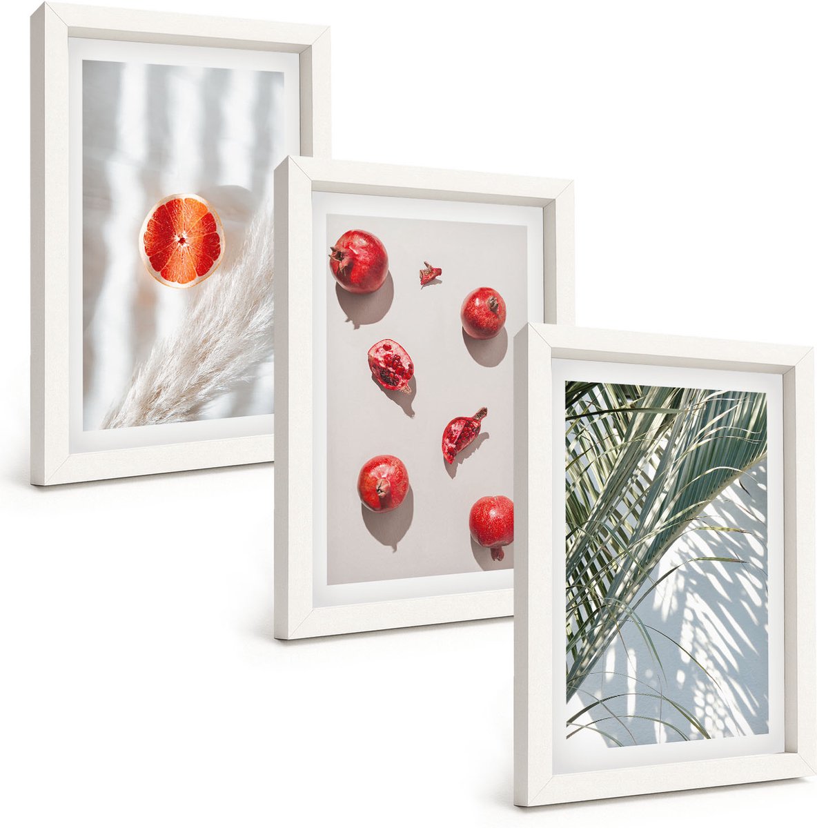 Tulup 3-Delige Schilderij Set - Tropische zomervruchten, palmbladeren - 20x30 - Wanddecoratie - Schilderijen Set - Interieur - Stijlvolle Muurdecoratie