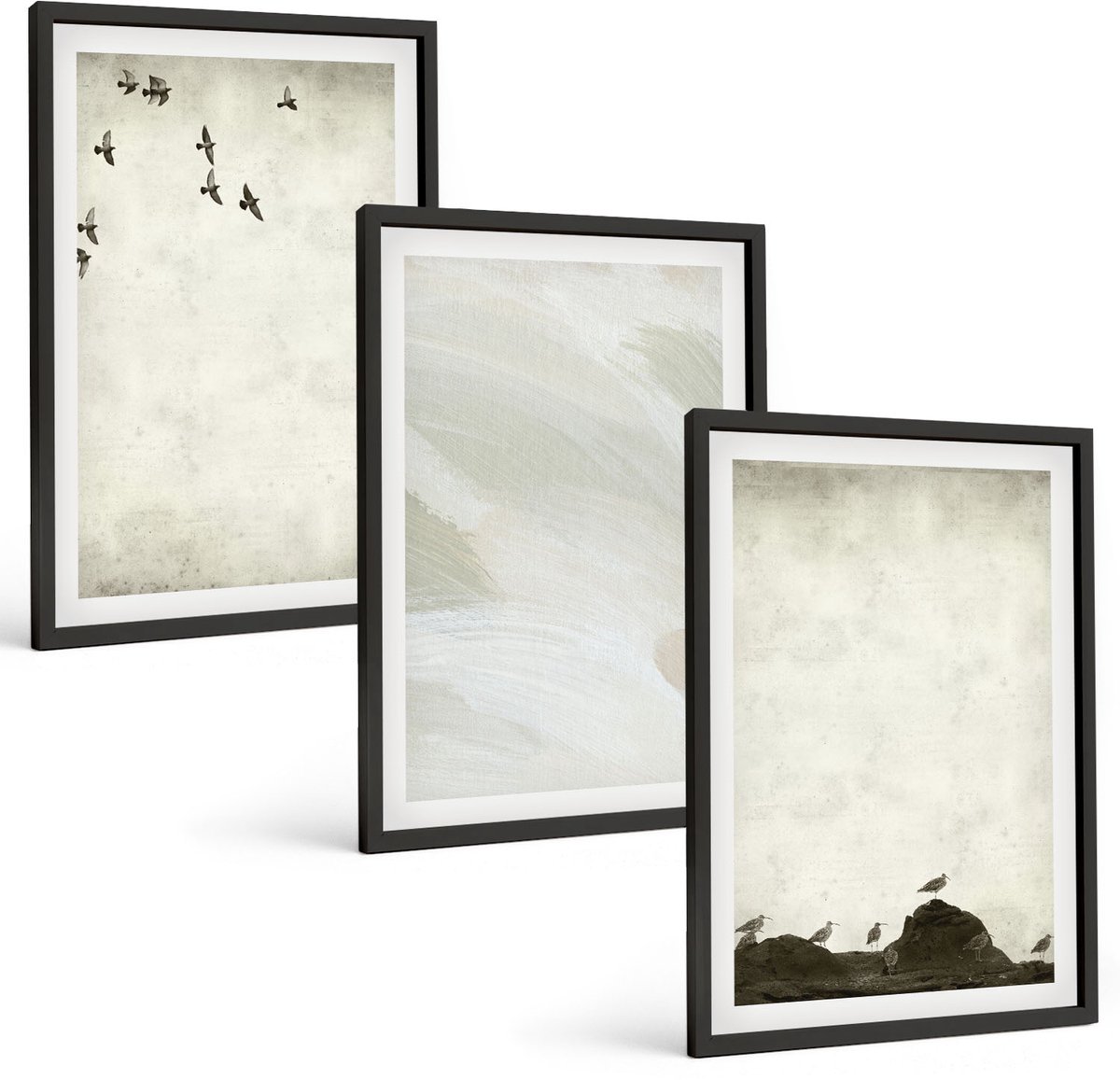 Tulup 4-Delige Schilderij Set - Vogels, rotsen en penseelstreken: minimalistische decoraties - 40 x 60 cm - Schilderijen Set - Wanddecoratie - Woonkamer - Stijlvolle Muurdecoratie
