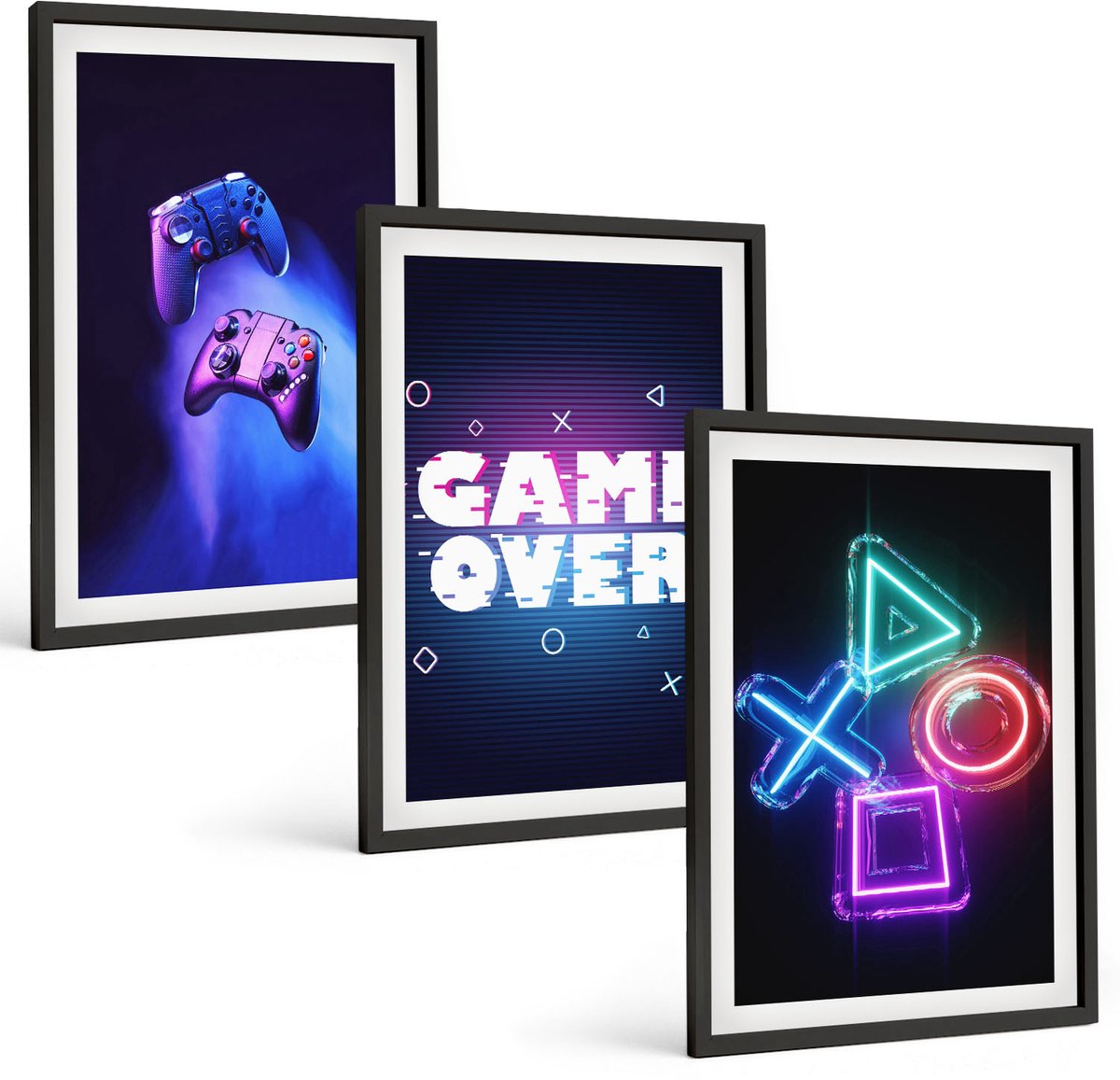 Tulup 4-Delige Schilderij Set - Gamepads Game Over-inscriptiepictogrammen - 40 x 60 cm - Stijlvolle Muurdecoratie - Slaapkamer