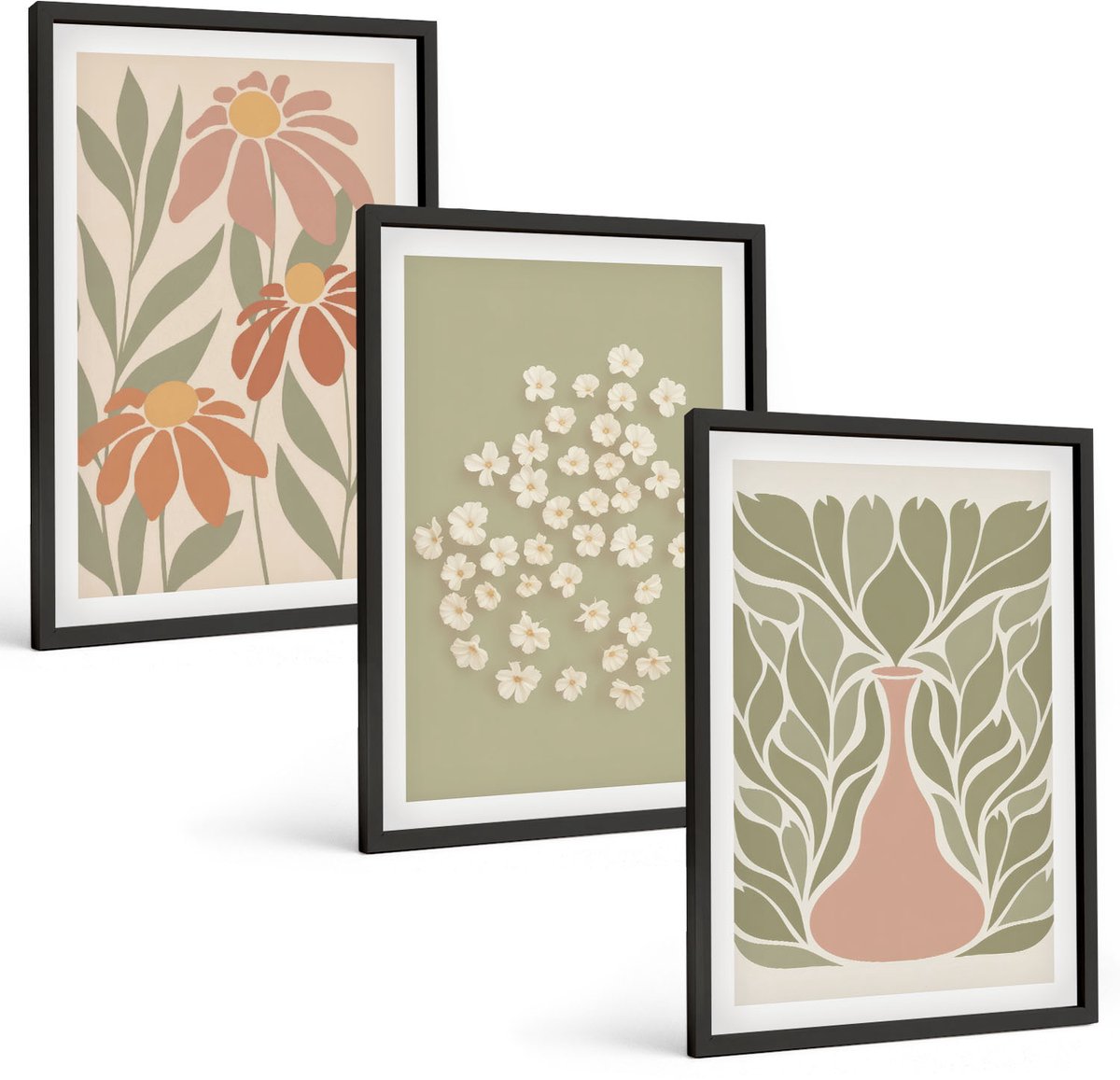 Tulup 4-Delige Schilderij Set - Bloemmotieven, minimalistische patronen, boho-stijl - 40 x 60 cm - Moderne Wanddecoratie - Woonkamer - Stijlvolle Muurdecoratie