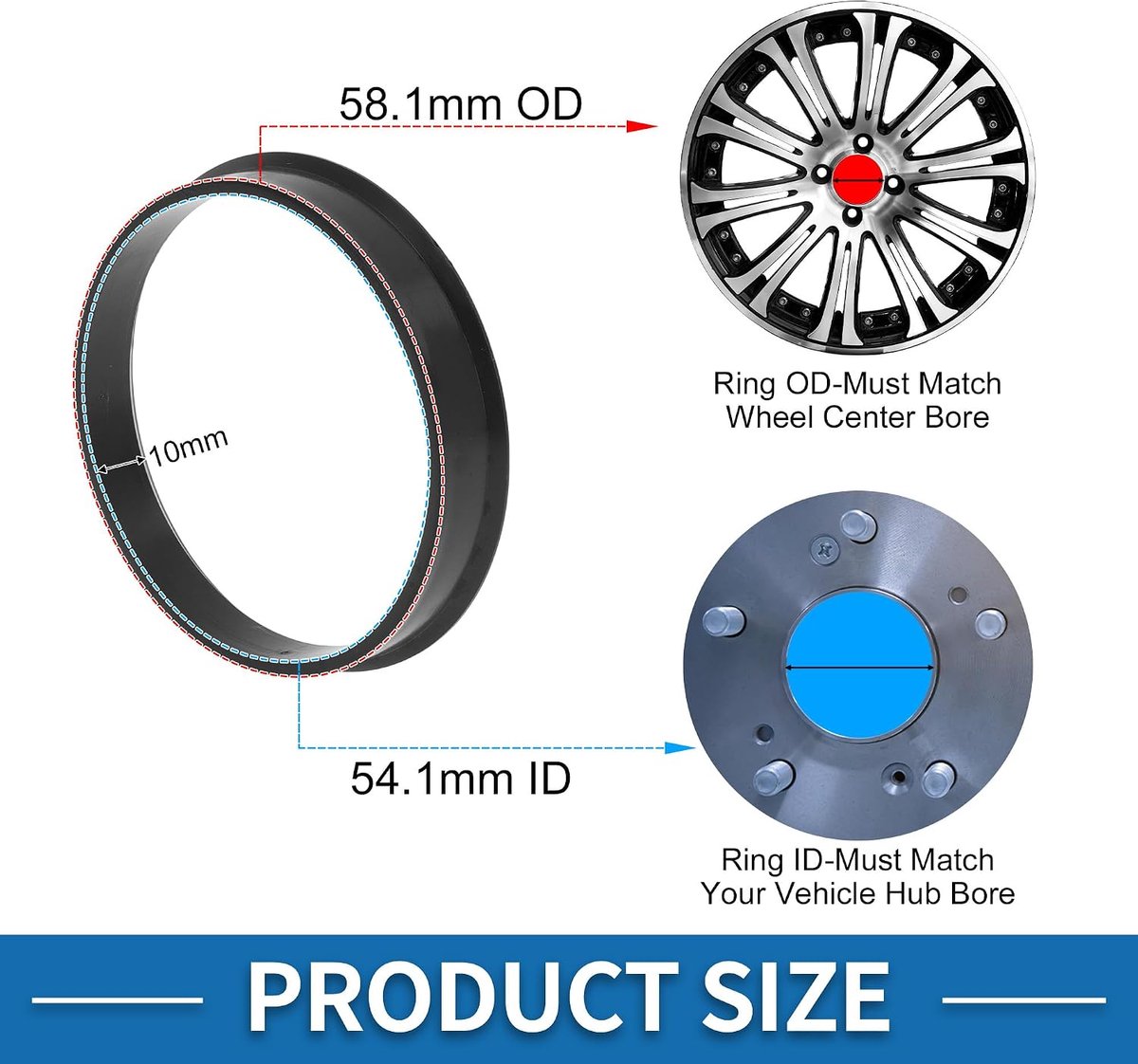 A ABSOPRO Car Wheel Hub Centric Rings Durable OD 58mm to ID 54mm Wheels Center Axle Shock Absorbing Hubrings - ShopVlot