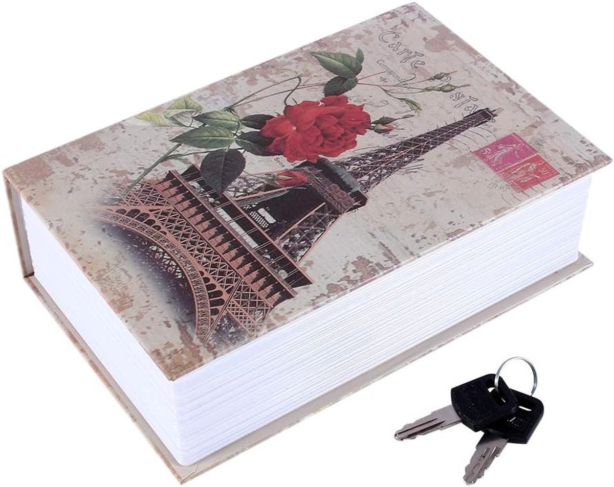 Woordenboek Kluis - Bruin - 18 x 11,5 x 5,5 cm - Karton en Metaal - Voor Thuis en Kantoor