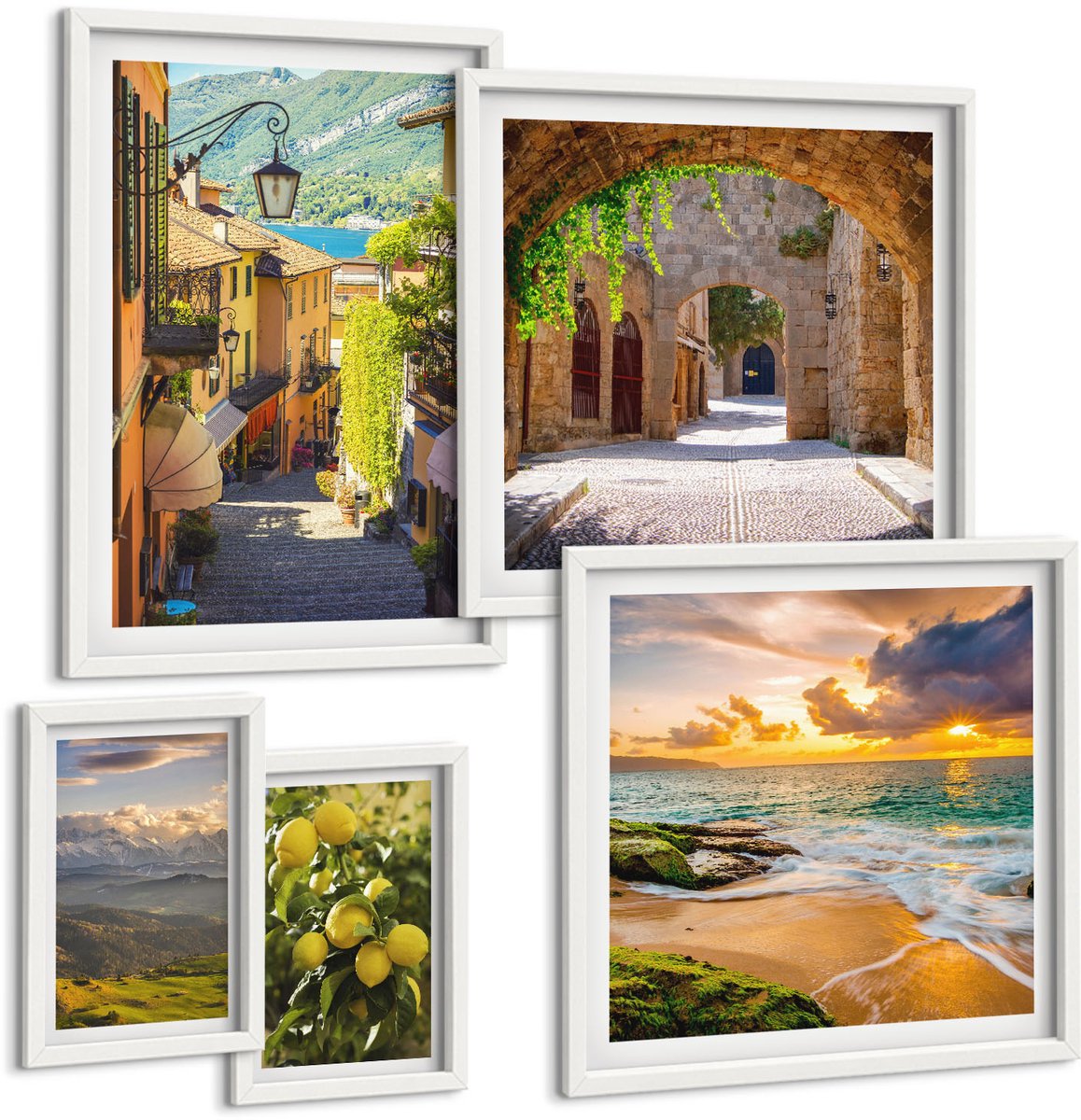 Tulup 4-Delige Schilderij Set - Charmante straatjes en pittoreske natuurlandschappen - 50 x 50 cm, 20 x 30 cm en 40 x 60 cm - Wanddecoratie - Schilderijen Set - Interieur - Interieur Decoratie