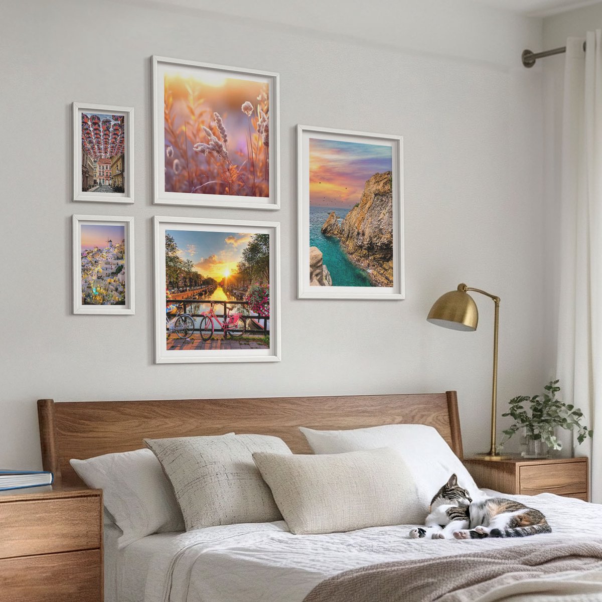 Tulup 4-Delige Schilderij Set - Kustlandschappen en charmante stadjes van Europa - 50 x 50 cm, 20 x 30 cm en 40 x 60 cm - Decoratieve Schilderijen - Woonkamer - Interieur - Muurdecoratie