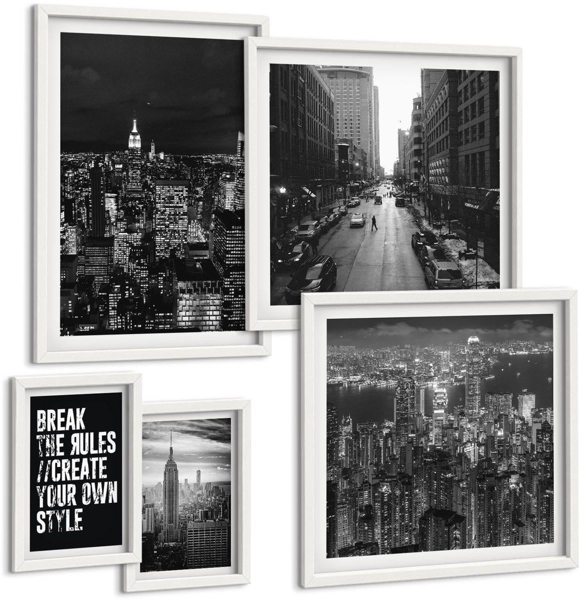Tulup 4-Delige Schilderij Set - Uitzichten op New York City in zwart-wit met inspirerende slogans - 50 x 50 cm, 20 x 30 cm en 40 x 60 cm - Stijlvolle Muurdecoratie - Slaapkamer - Wanddecoratie