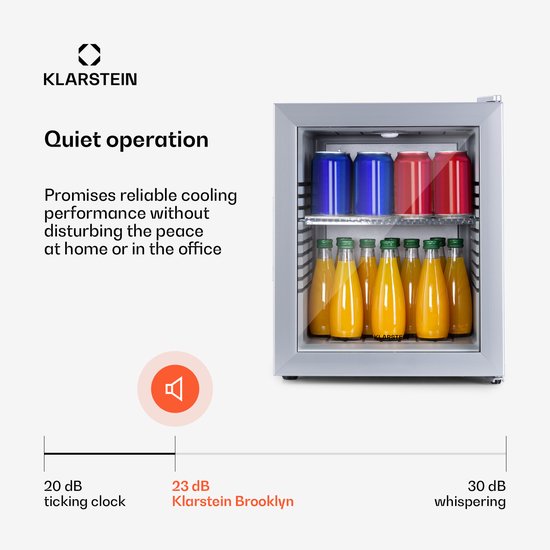 Klarstein Koelkast, Minikoelkast met glazen deur, Minikoelkast voor drankjes, snacks & cosmetica, Koelkast klein & stil, Verstelbare schappen, Kleine skincare koelkast 12-18°C, 30L van Klarstein — afbeelding 4