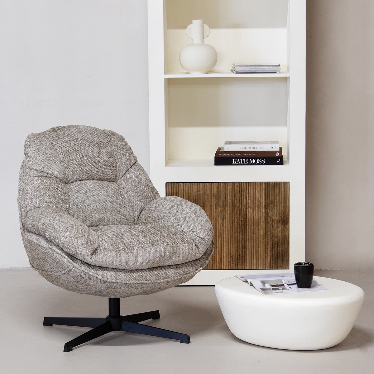 Giga Meubel Fauteuil Leonne - Stof/Metaal - Taupe