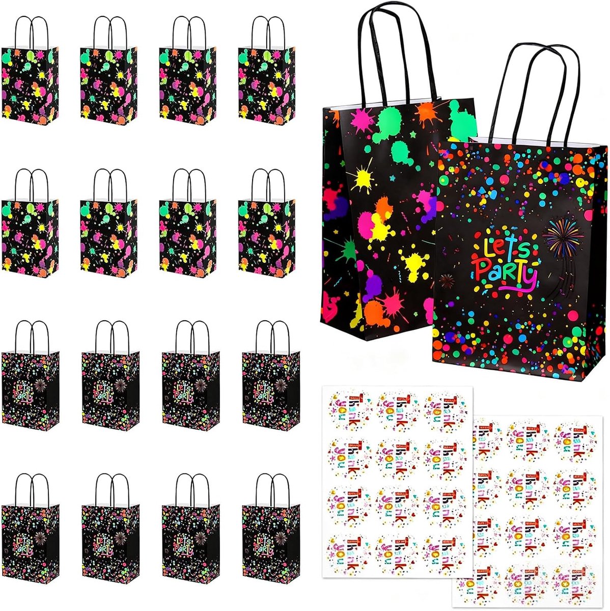 Cadeauzakjes neon 16 stuks - lichte papieren zakken - herbruikbaar en scheurvast - perfect voor kinderverjaardag - ShopVlot