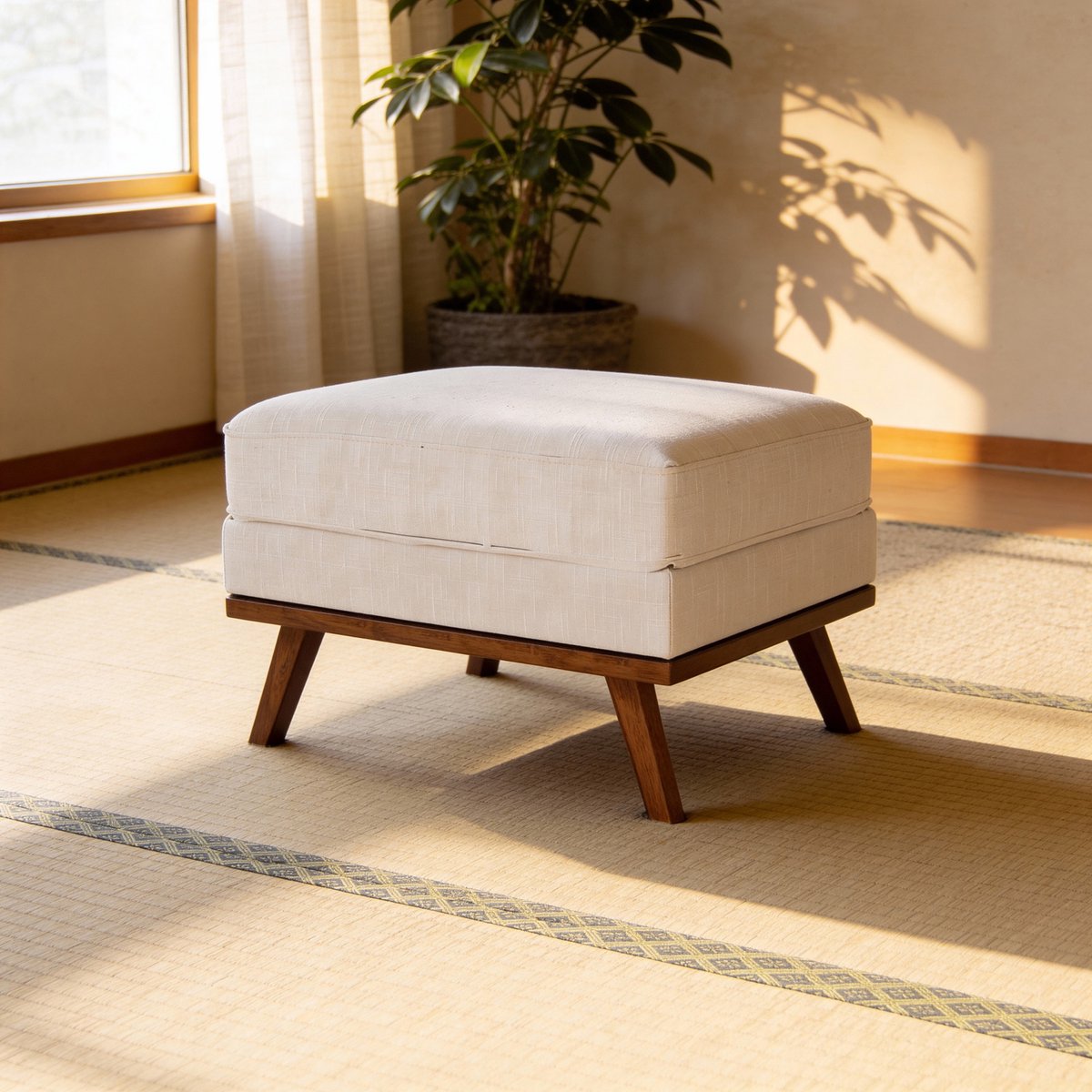 Giga Meubel Hocker Melva Beige – Japandi – Stof – 80x60x47 cm