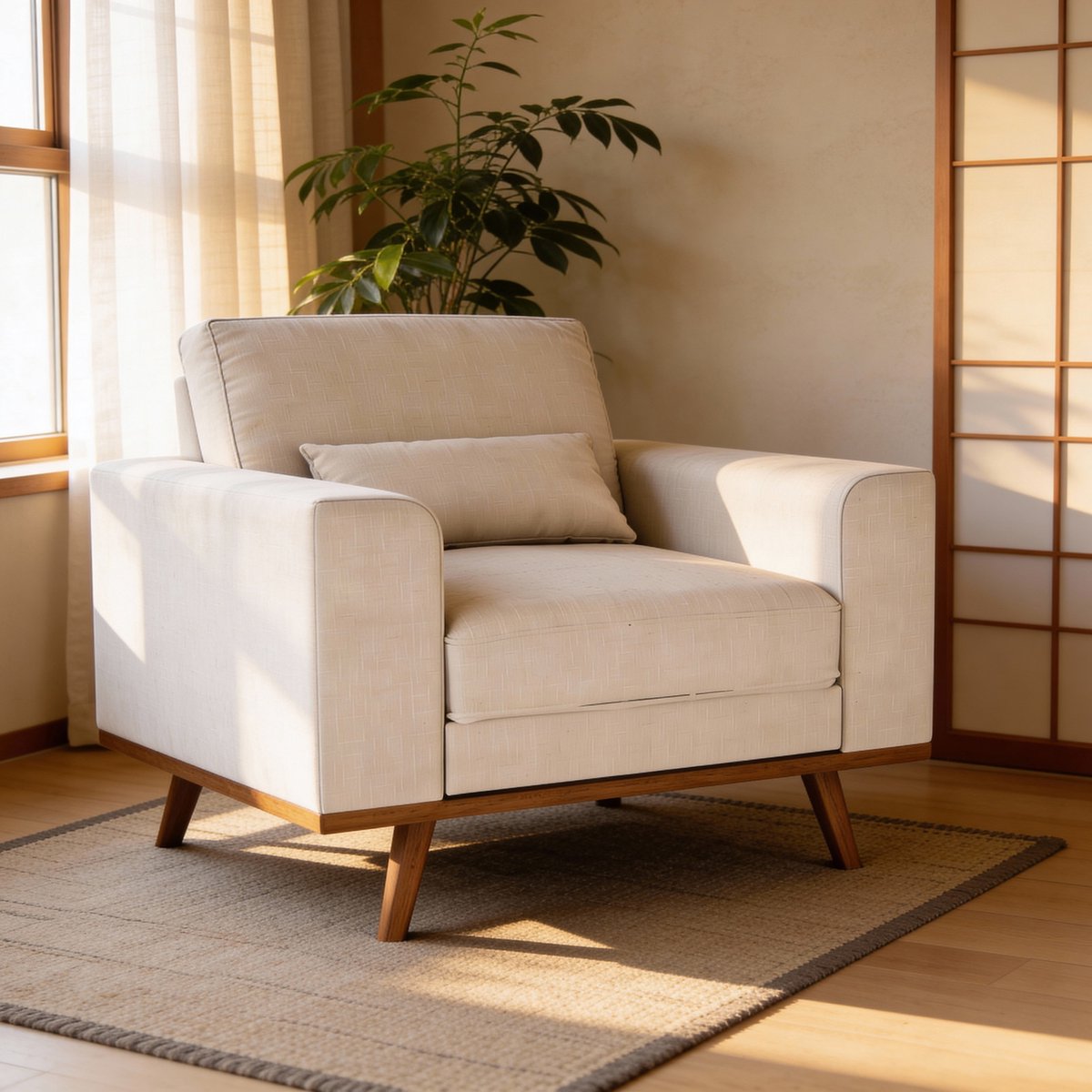 Giga Meubel Fauteuil Grande Beige – Japandi – Stof – 122x90x85 cm