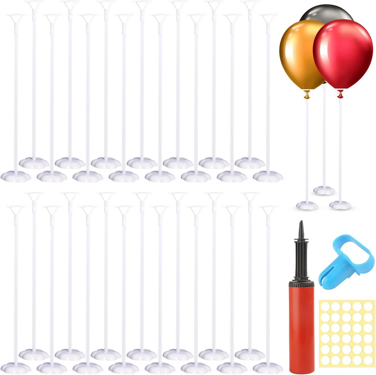 Ballonhouders set van 30 - Herbruikbare ballonstandaard - Inclusief basis en stokken - Ideaal voor feestdecoratie - ShopVlot